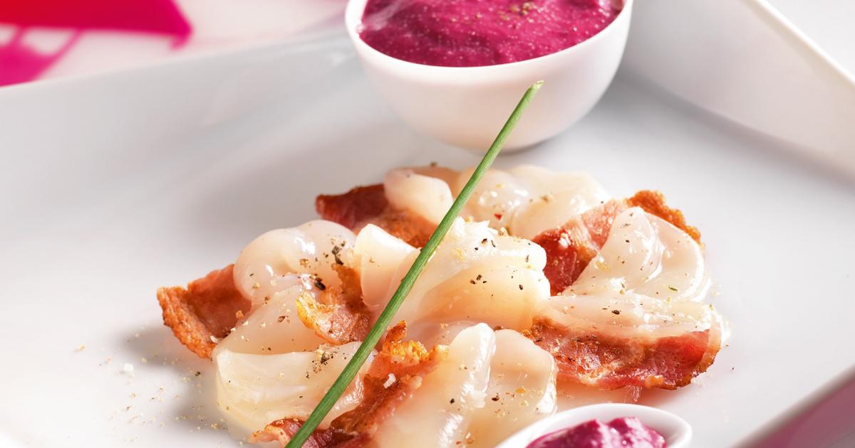 Recette Mon Carpaccio De Coquilles Saint Jacques Au Lard Croquant Et