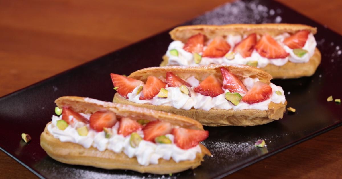 Recette - Éclairs Fraise chantilly en vidéo