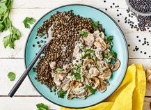 LENTILLES BÉLUGA, FRICASSÉE DE CHAMPIGNONS