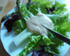 Mesclun et asperges vertes sauce mousseline coco gingembre