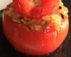 Tomates farcies et risotto au cabillaud