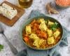 Dahl de lentilles corail, patate douce et tofu épinard noisette