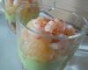 Verrine crème d'avocat, pamplemousse et crevettes