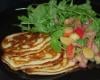 Blinis au roquefort, roquette aux lardons et aux pommes