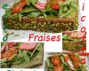 Tarte pistache et garniture ricotta pesto pistache, couverture de roquettes, pousse d'épinards, radis roses et fraises