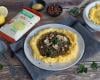 Polenta végétarienne aux lentilles vertes, champignons de Paris et épinards