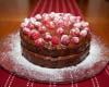 Gâteau aux framboises fourre au chocolat