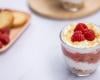 Verrine de cheesecake, compote rhubarbe et framboises