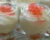 Verrine de chantilly au wasabi, saumon fumé et perles de Pamplemousse rose de Monin