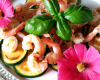 Courgettes aux crevettes roses et basilic frais