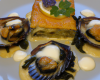 Millefeuilles de cabillaud, moules et Saint-Jacques au fromage