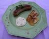 Boudin blanc poêlé et son éventail de pommes à la sauce moutardée