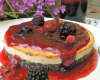 Cheesecake miroir confiture coquelicot-mûres sur galettes bretonnes