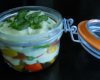 Verrine de légumes grillés au fromage blanc aromatisé à l'avocat