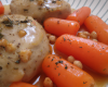 Flan de quenelles de volailles, carottes et noisettes craquantes