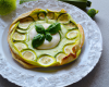 Tarte feuilletée aux courgettes, goujonnettes de sole et émulsion de basilic