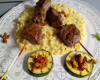 Brochette d'agneau tikka au yaourt de brebis, risotto de lentilles corail aux courgettes