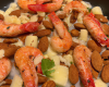 Aumônière de mozza, crevettes rouges et amandes