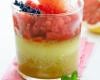 Verrine d'amandes et pamplemousse de Floride, granité fraise