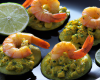 Corolles de guacamole, gambas sautées au curcuma et citron vert