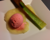 Feuillantine de compotiers de rhubarbe et son sorbet au genièvre