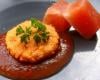 Mousse de tomate tiède, coulis glacé