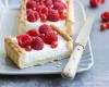 Tarte au fromage blanc et framboises.