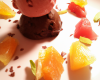 Gelée de Campari, agrumes et sorbet cacao