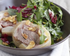 Salade de tête de veau tiède aux pissenlits et amandes grillées