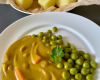 Crème de petits pois, patate douce et curry indien