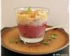 Verrine mousse de betterave, mousse d'ail au chutney de figues, melon et caramel d'ail