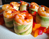 Rouleaux de poivrons, gambas et guacamol