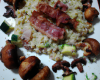 Risotto aux champignons, courgettes, bacon et à la cancoillotte