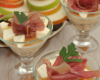 Verrines poires roquefort et jambon cru