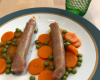 Saucisses de veau, pois et carottes