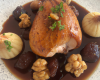 Chapon au monbazillac, marrons et foie gras