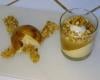 Panacotta au roquefort, Gelée de muscat et poires pochées, Crumble aux noix