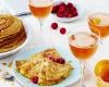 Crêpes au cidre, sauce mandarine et framboises