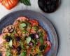 Carpaccio de tomates de France, pesto de pistaches et mûres