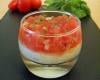 Mousse de mozzarella, tartare de tomates et perle de basilic