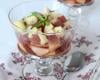 Salade de fruits frais, gelée de vin rosé vanillée, sirop au vin rosé-verveine citronnelle