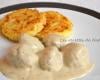 Boulettes aux oignons, sauce moutarde et balsamique et galettes de riz à la mozzarella