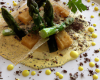 Royale de cresson, asperges vertes et vinaigrette de truffes