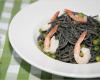 Spaghettis noirs aux petits pois et crevettes