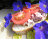 Tartine de thon et tomates et fleurs du jardin