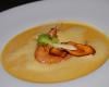 Raviole de gambas, velouté de fenouil-orange émulsionné