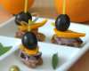 Canapé olives, canard et orange