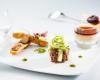 Croustillant de confit de canard, panacotta de foie gras, tartare aux 2 magrets