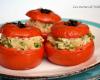 Tomates farcies au risotto, mascarpone, parmesan et petits pois