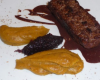 Pavé de canard et son chutney cerises, mousseline de butternut au pain d'épices, sauce cacao